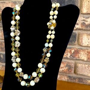 Vintage Amber Aurora Borealis double strand beaded necklace